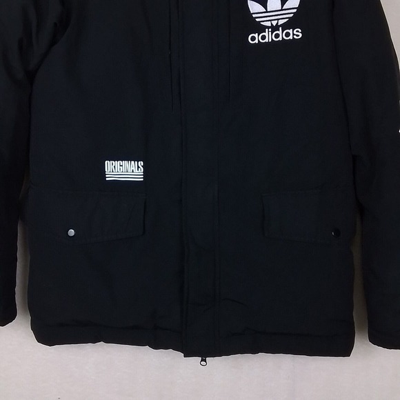 RARE 90s Adidas Originals Pakaian‎ Logo L Black Down Feather Coat - Picture 6 of 16